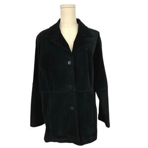 Vintage Y2K Black Suede Leather Jacket Outer-edge Mid Length Women's Size 2X